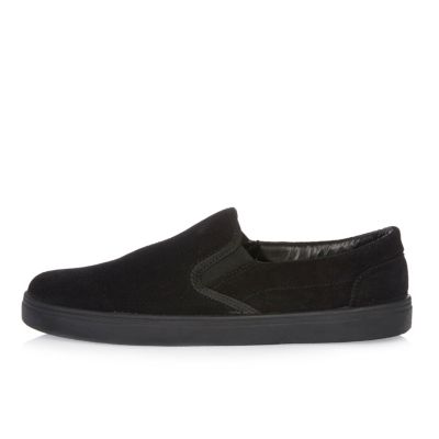 Black perforated suede slip on trainers